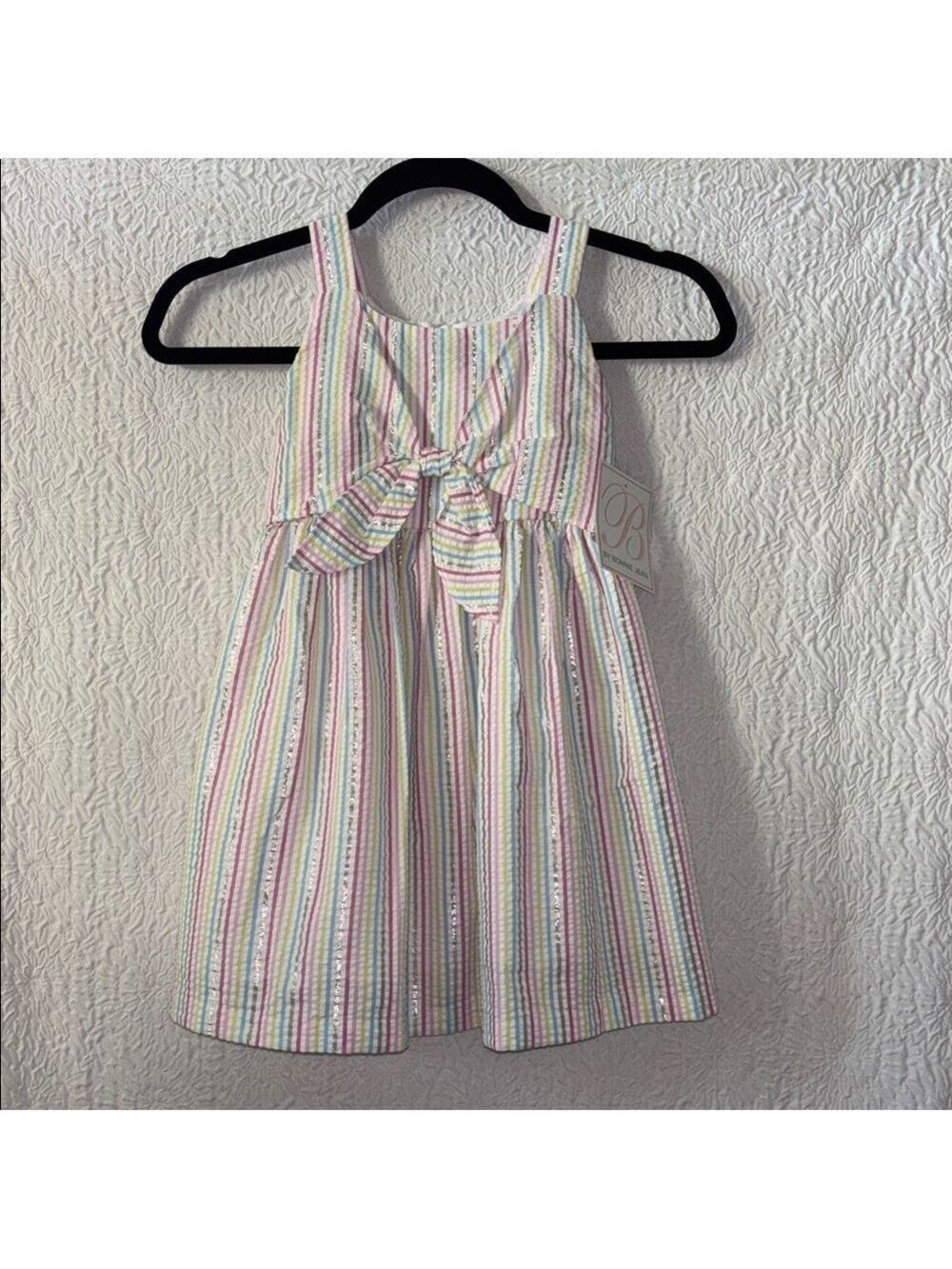 B By Bonnie Jean Striped Pattern Bow Detail Fit & Flare Sleeveless Dress